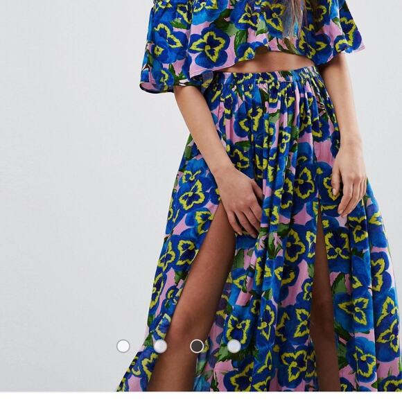 ASOS swim cover up skirt high slits pansy print Sz 2 - Picture 2 of 11